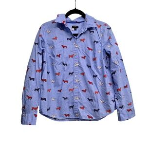Talbots Petite Dog Print Small Cotton Button Preppy Novelty Coastal whimsical‎